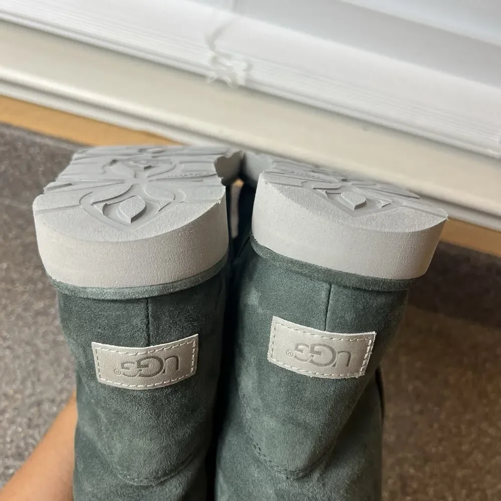 Treadlite By Ugg Gray Suede Mid Calf Boots Women's Sz 9 Sheepskin Lining Zip New